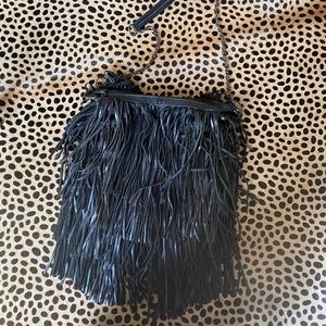 Black leather fringe purse